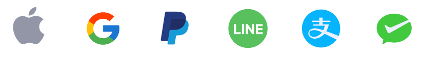 Apple Pay, Google Pay, PayPal, LINE Pay, Alipay, WeChat Pay